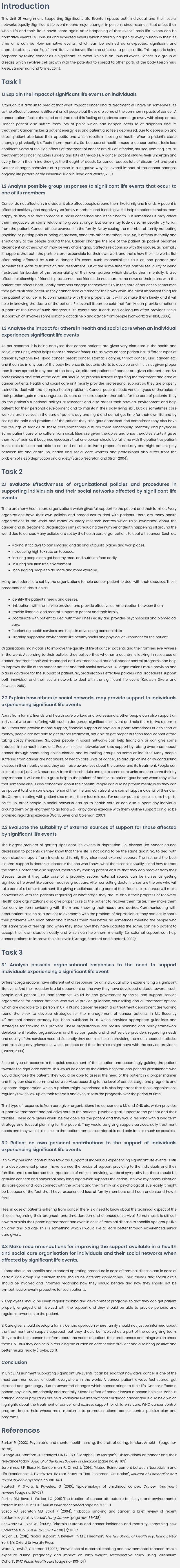 Unit 21 Assignment on Supporting Significant Life Events