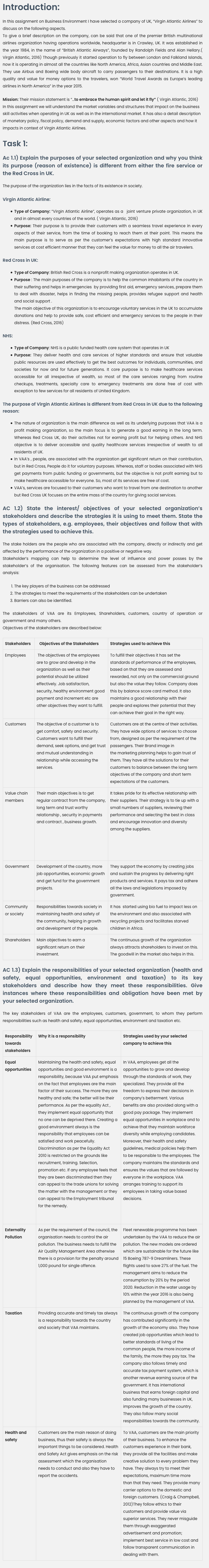 Unit 1 Business Environment Assignment Sample