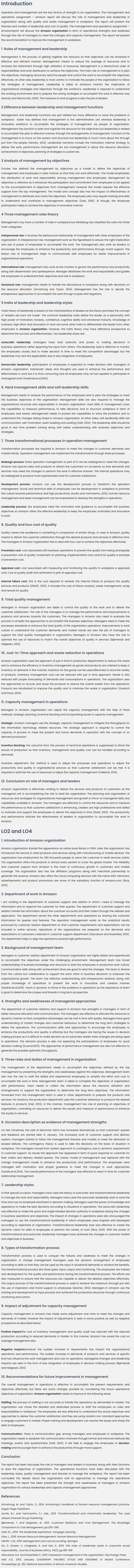 Unit 4 Management and Operations Assignment on Amazon Company